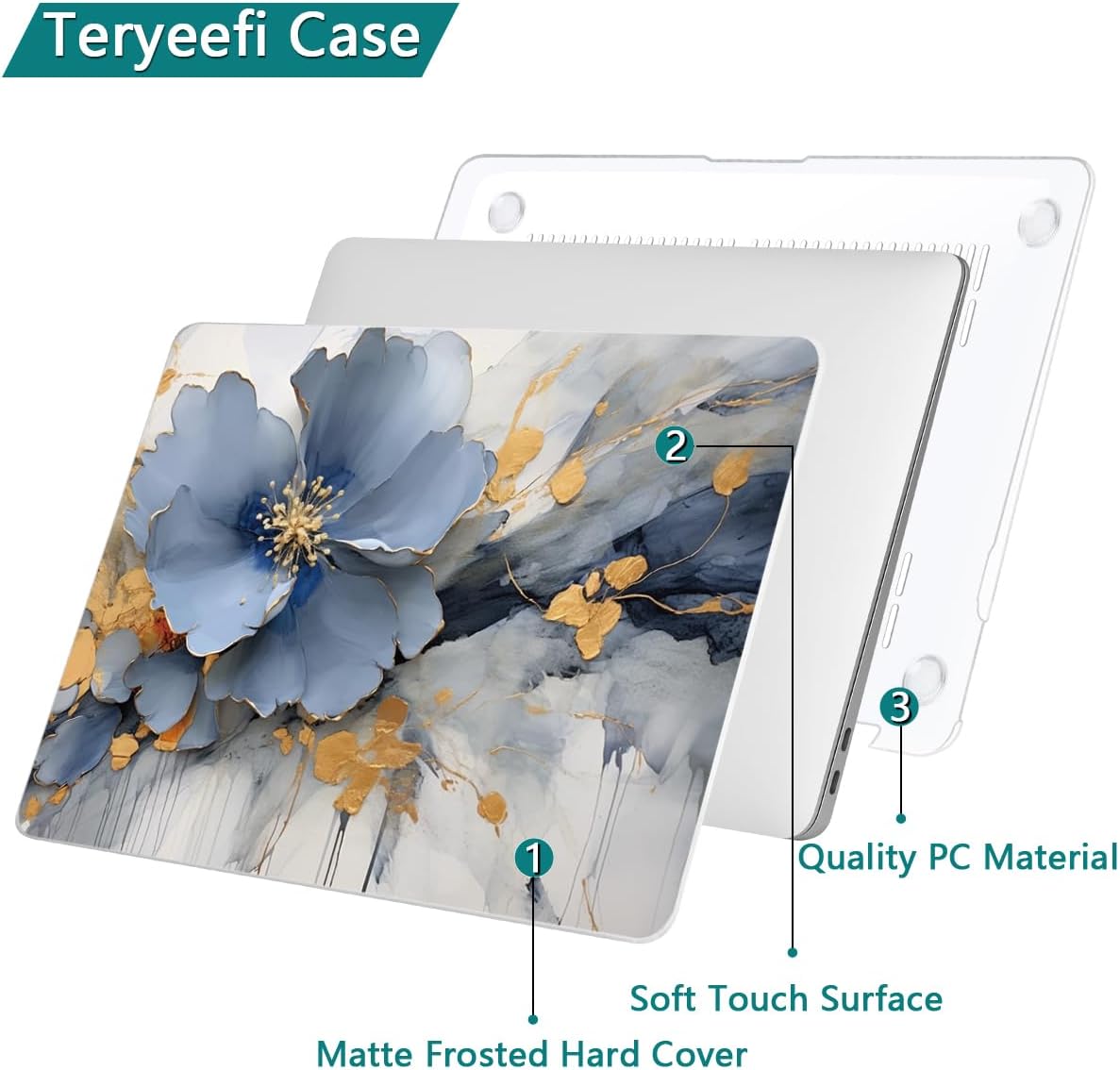 Teryeefi Compatible with M2 M1 MacBook Pro 13 inch Case A2338 A2251 A2289 A2159 A1989 A1706 A1708 (Release 2016-2020 2022),Protective Slim Cover+Keyboard Cover for MacBook Pro 13 Touch Bar, Art Floral