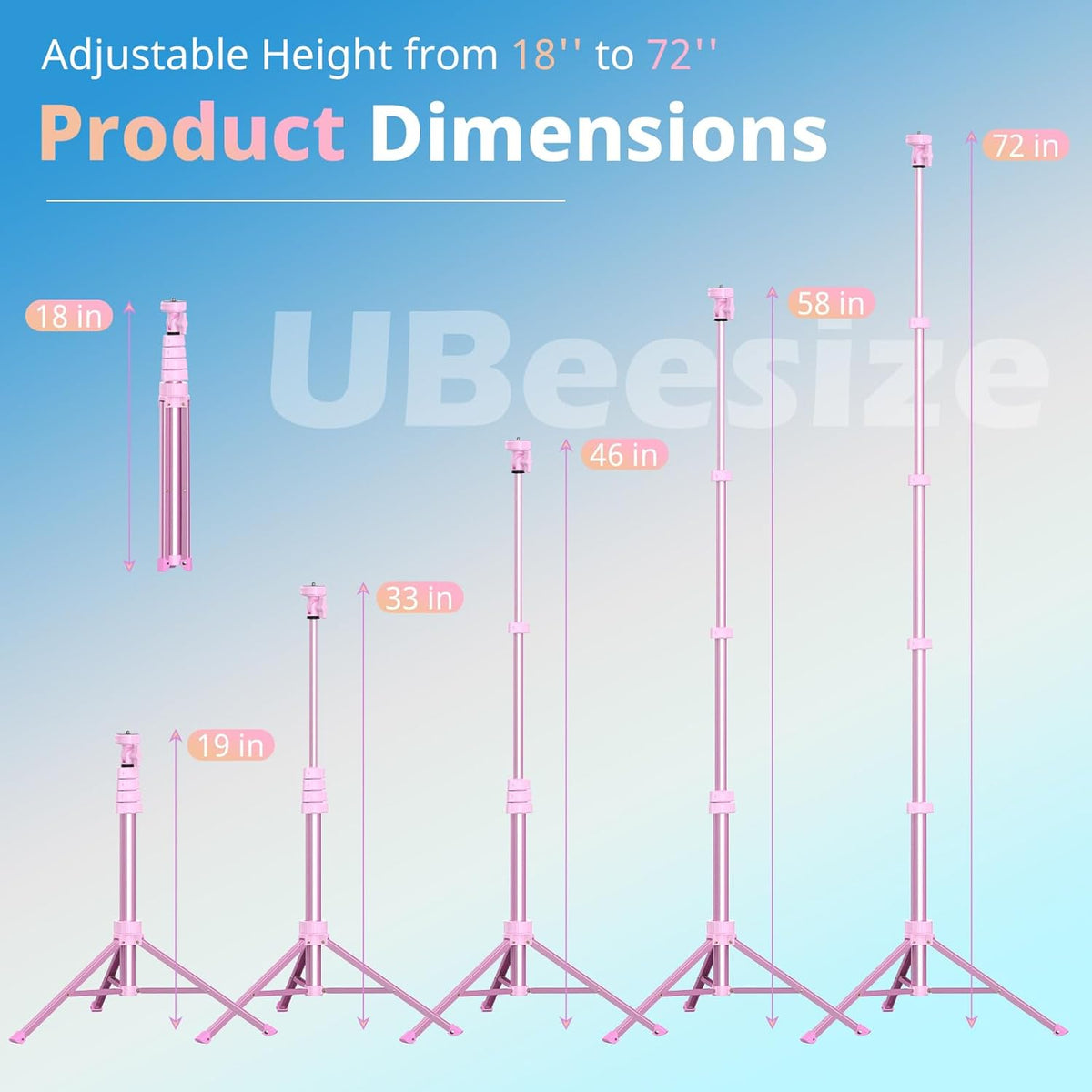 UBeesize 72" Phone Tripod & Selfie Stick, Camera Tripods Stand with Wireless Remote and Phone Holder,Compatible with iPhone Android Phone, Perfect for Selfies/Video Recording/Live Streaming Pink