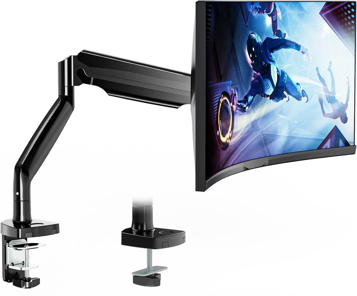 WALI Single Monitor Arm, Gas Spring Monitor Mount for Max 35 inches - 26.4 lbs Screen, Ultrawide Computer Monitors Stand with C Clamp and Grommet Base (GSMP001XL), Black