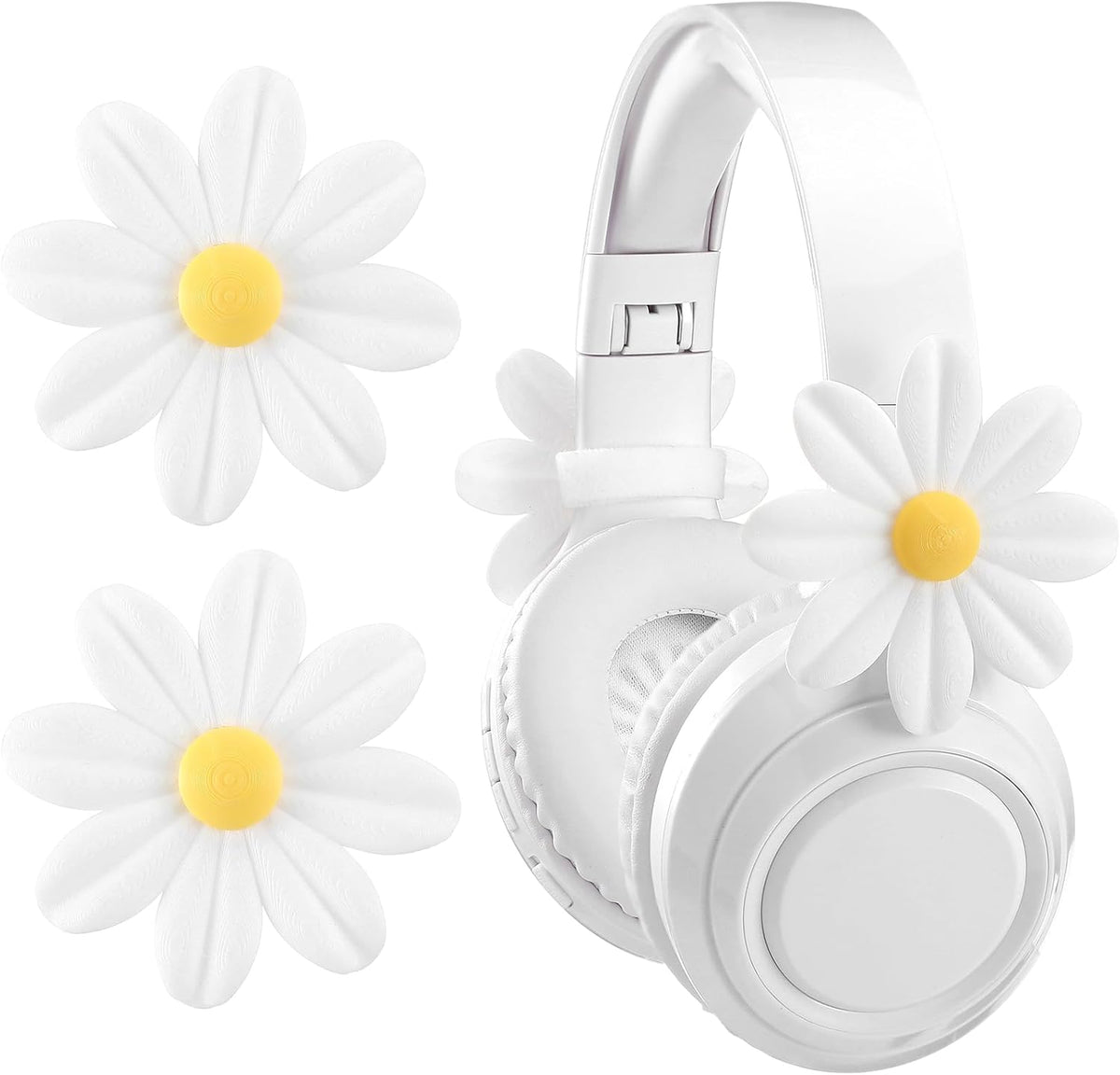Fiwochic 2 Pack 3D Headset Headphone Accessories Decoration Daisy Flower Decor Cute Printed White Daisy Cute Attachment
