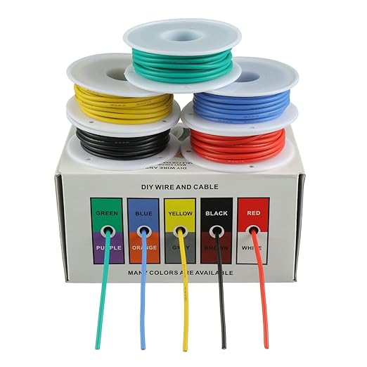 BOJACK 18 AWG Flexible Silicone Wire Electric Wire Hook up Wire Kit 300V Cables with Plus 20 φ3mm Heat Shrink Tubings and a Mini Wire Stripper(5 Colors 16.4Ft Each Color, 18AWG)