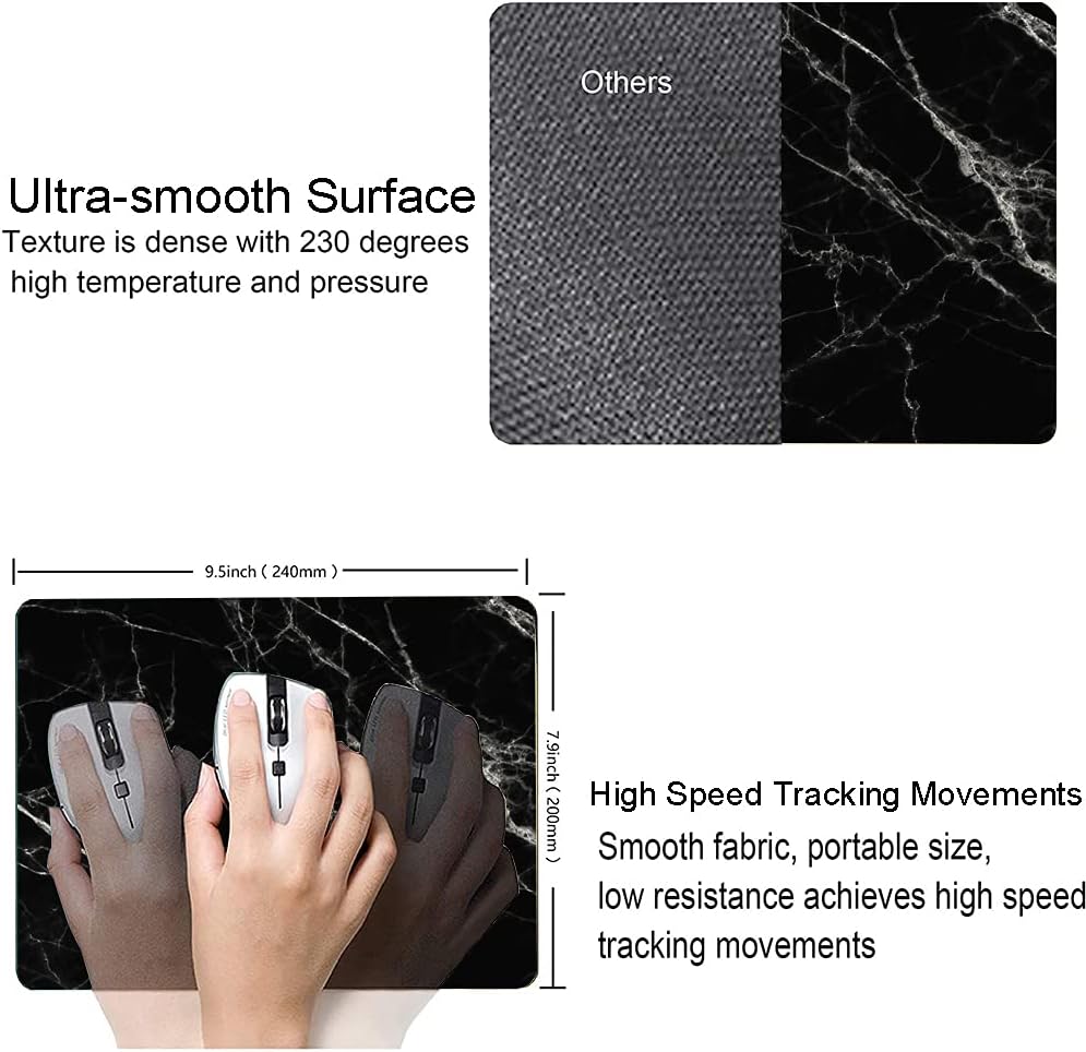 Black Marble Mouse Pad, White Texture Marble Mouse Pad Custom Design, Square Waterproof Mouse Pad Non-Slip Rubber Base MousePads for Office Laptop, 9.5 inch x7.9 inch x0.12 inch Inch