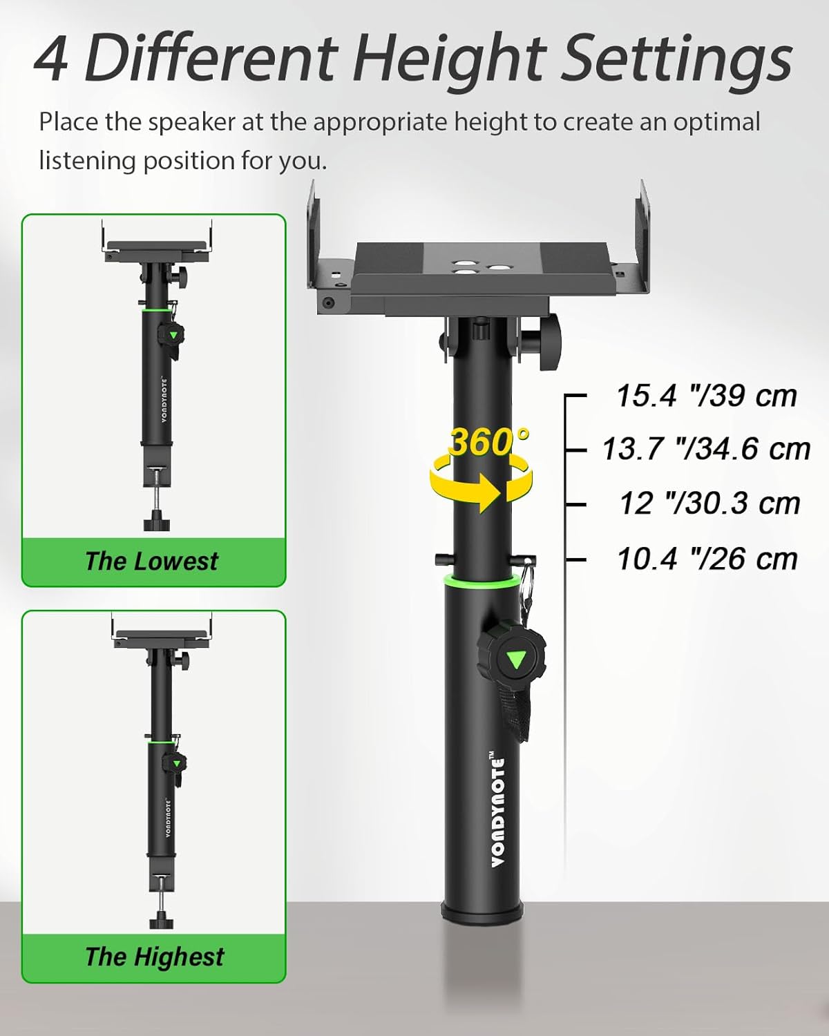 Set of 2 Dual Side Clamping Studio Monitor Stands Desk Clamp Speaker Stands 0-12°Tilt Height Adjustable Extendable Top Plate Mounted by Screws