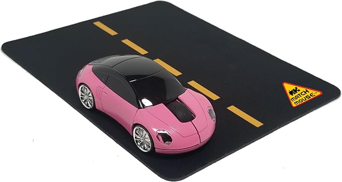 Wireless Car Mouse + Car Mousepad Combo – 2.4GHz Optical Wireless Mouse Cute Novelty Gift for All Ages Ergonomic Design USB Receiver Working Headlights (Yellow)