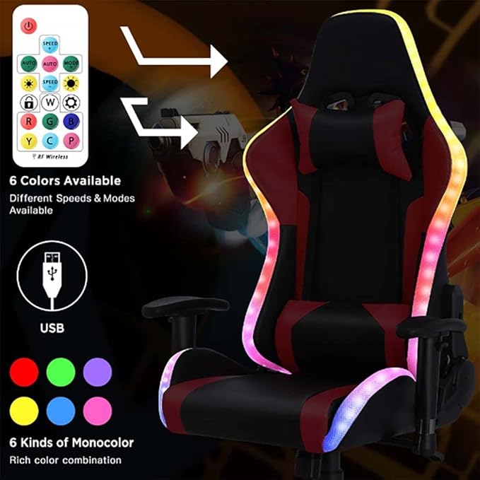 TBQATNTS Massage Gaming Chair with Speakers Ergonomic Pro Gaming Chair with Headrest and Lumbar SupportReclining Computer Chair with Footrest and RGB LightsVideo Game Chair for Adults Kids.Black