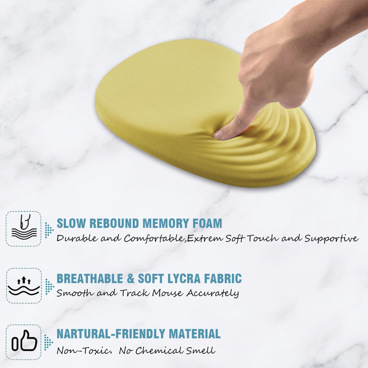 Ergonomic Mouse Pad Wrist Support, Yellow Mouse Pad with Wrist Rest, Foam Massage Design & Non-Slip PU Base MousePads for Pain Relief, Desk, Office, Home