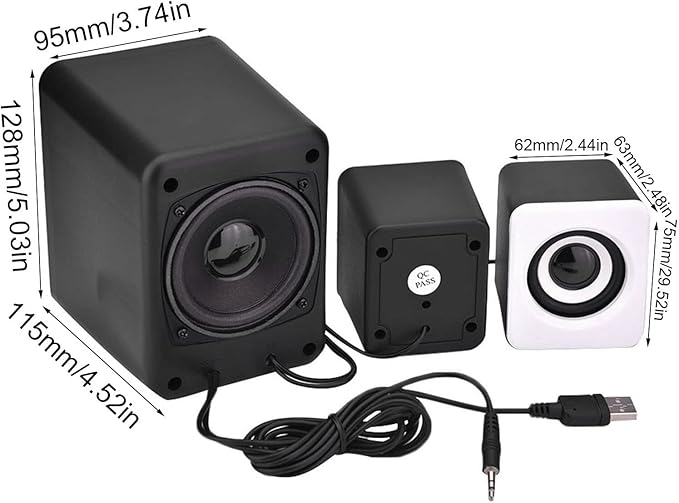Computer Speaker Mini USB 2.1 Wired Combination Speaker Bass Music Player Subwoofer for Phone Laptop PC for Home Office (Black and White)