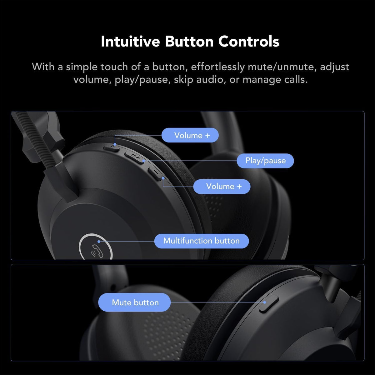 NUROUM HP21 USB Headset with Microphone for PC, AI Noise Cancelling Mic for Work, Wired Headset for Call Center/Office, Mute Button, USB-A/Type-C for Computer/Laptop/Desktop, Compatible w/Zoom/Teams