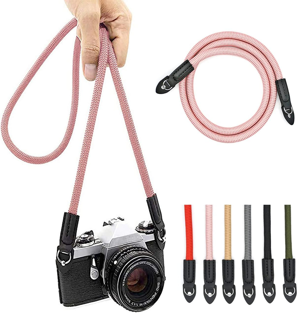 Eorefo 100cm Camera Strap Vintage Nylon Climbing Rope Camera Neck Shoulder Strap for Micro Single and DSLR Camera(Rose