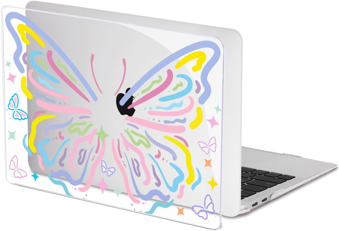 for MacBook Air 13 inch Case 2021 2020 2019 2018 for Mac A2337 M1 A2179 A1932 Cover with Touch ID, Crystal Pattern Plastic Hard Shell Case Keyboard Skin Screen Protector, Colorful Butterfly