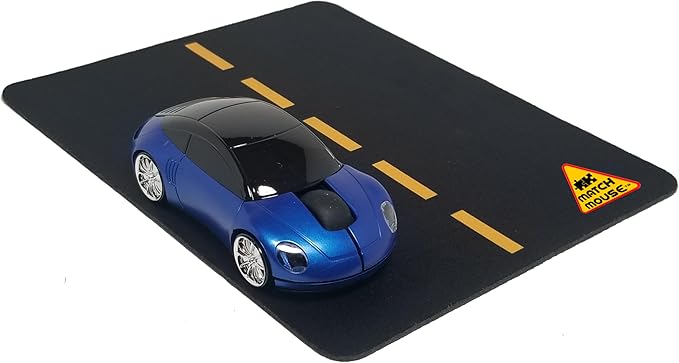 Wireless Car Mouse + Car Mousepad Combo – 2.4GHz Optical Wireless Mouse Cute Novelty Gift for All Ages Ergonomic Design USB Receiver Working Headlights (Yellow)