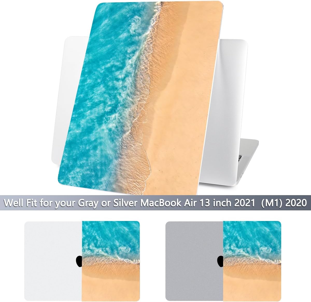 Batianda Design Case for M1 MacBook Air 13 Inch Model A2337 A2179 A1932 2021 2020 2019 Release,3D Painted Landscape Series Hard Shell with Keyboard Cover & Screen Protector, Beach