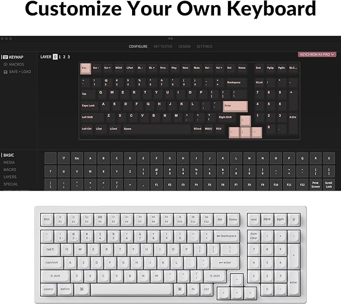 Keychron K4 Pro QMK/VIA Custom Wireless Mechanical Keyboard Programmable Hot-swappable 100 Keys RGB Backlight Wired Gaming Keyboard with K Pro Silent Red Switches for Mac/Windows/Linux