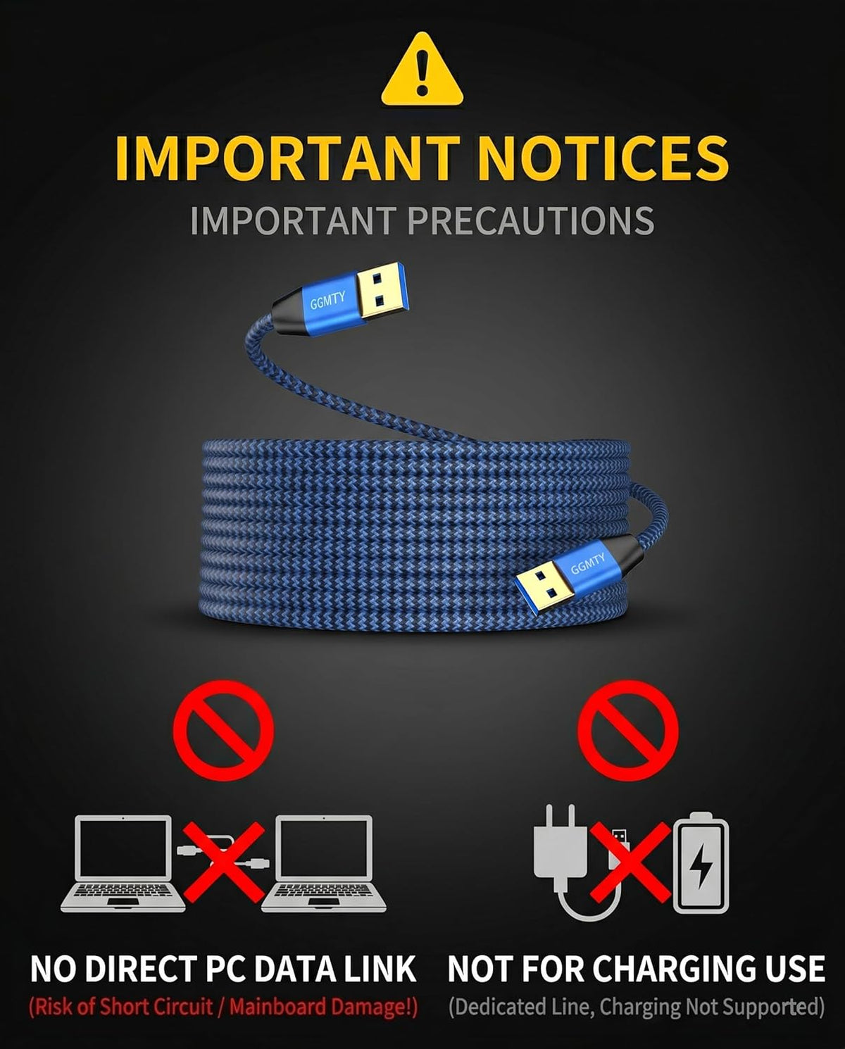 GGMTY 25FT, 3.0 USB to USB Cable Extreme Long Durable Braided USB Male to Male Type A to Type A Cable Data Transfer