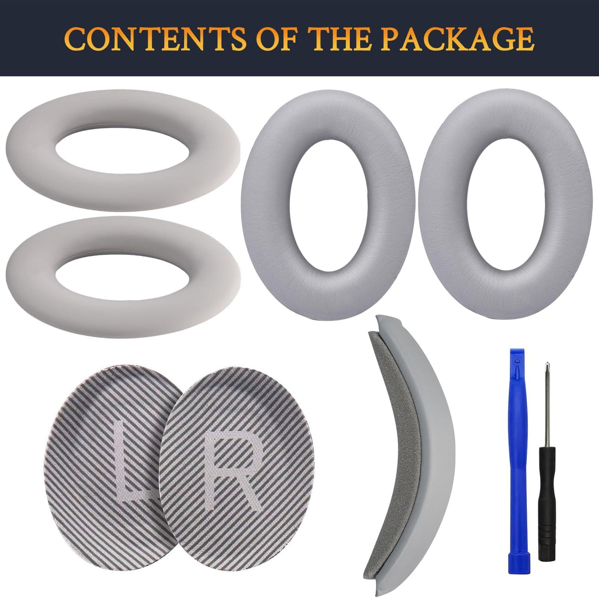SOULWIT Ear Pads Cushions + Headband + Silicone Earpads Cover Protector, Replacement Kit for Bose QuietComfort 35 QC35, QC35 ii Over-Ear Headphones - Silver