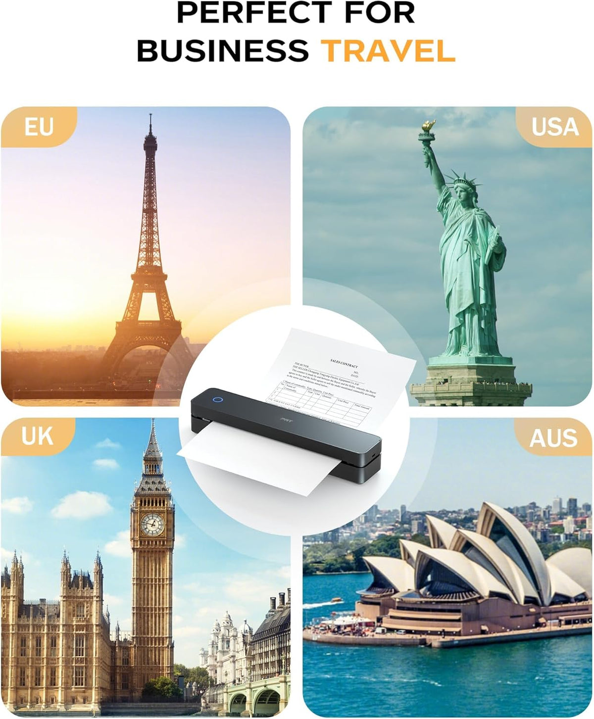 PRT Portable Printer Wireless for Travel, Inkless Bluetooth Compact Mobile Thermal Printer, Supports 8.5" X 11" US Letter, A4 A5, Compatible with iOS, Android, Laptop for Home Use, Office & Vehicles