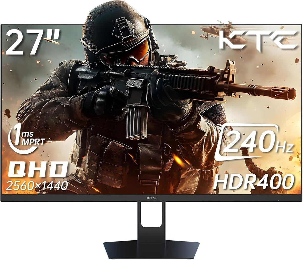 KTC 27'' 240hz Gaming Monitor 1440p(2560× 1440) 144Hz 1ms Fast HVA HDR400 130% sRGB HDMI & DisplayPort AdaptiveSync VESA Tilt Eye Care