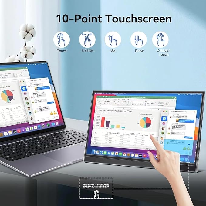 QQU 15.6 Inch Portable Monitor Touchscreen with Stand Portable Travel Monitor 1080P IPS/HDR Laptop Screen Extenderfor Gaming and Computer Display Compatible with Laptop PC Phone PS4/PS5 Switch