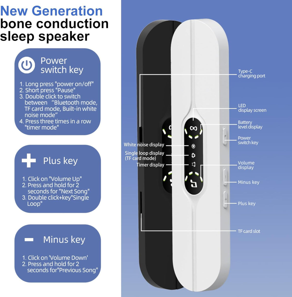 Hesond Pillow Speaker Bone Conduction Stereo Bluetooth Wireless Music Mini Portable Sleep Headphones Bar Sleep Speaker