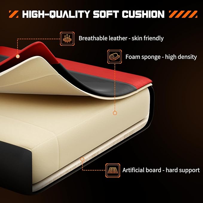 Sweetcrispy Video Game Chair - Ergonomic Computer Desk with Footrest and Comfy Lumbar Support PU Leather Recliner with Headrest Fixed Up Armrest Height Adjustable with 360° Swivel for Adults Red
