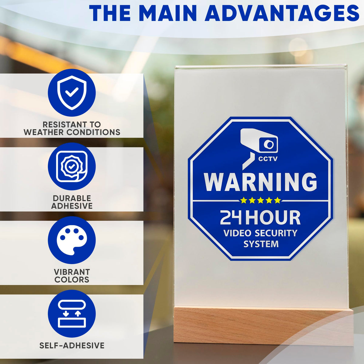 6 Pcs Security Camera Stickers - Security Cameras Signs to Put on Door, 3.3 x 3.3 Convenient Size, Sleek Hexagonal Design, Water and Wear Resistant