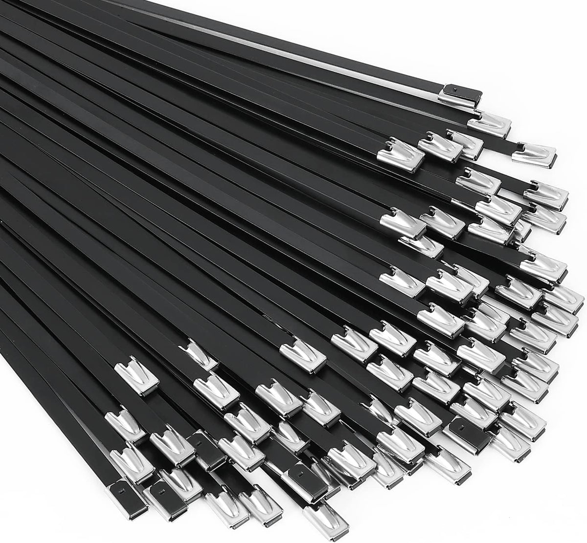 100pcs 11.8 inch 304Stainless Metal Zip Ties black steel Epoxy Coated Cable Tie Multi-purpose Self-locking Cable Ties