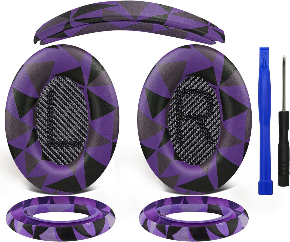 SOULWIT Ear Pads Cushions + Headband + Silicone Earpads Cover Protector, Replacement Kit for Bose QuietComfort 35 QC35, QC35 ii Over-Ear Headphones - Purple Black
