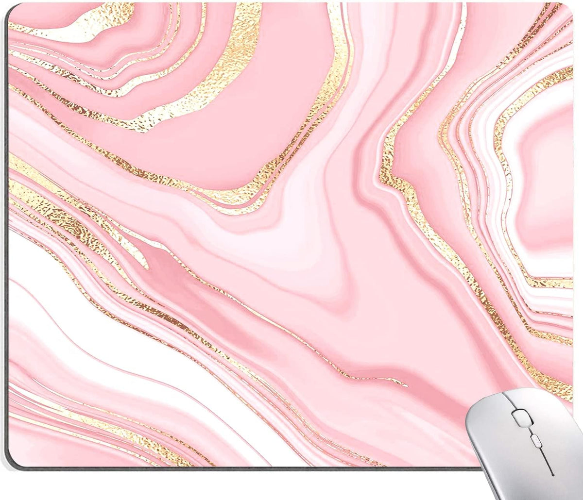 Hokafenle Mouse Pad Marble, Pink Gold Marble Mouse Pad for Women, Square Cute Mouse Mat Waterproof Mousepad Non-Slip Rubber Base Mouse Pads for Wireless Mouse Office Laptop