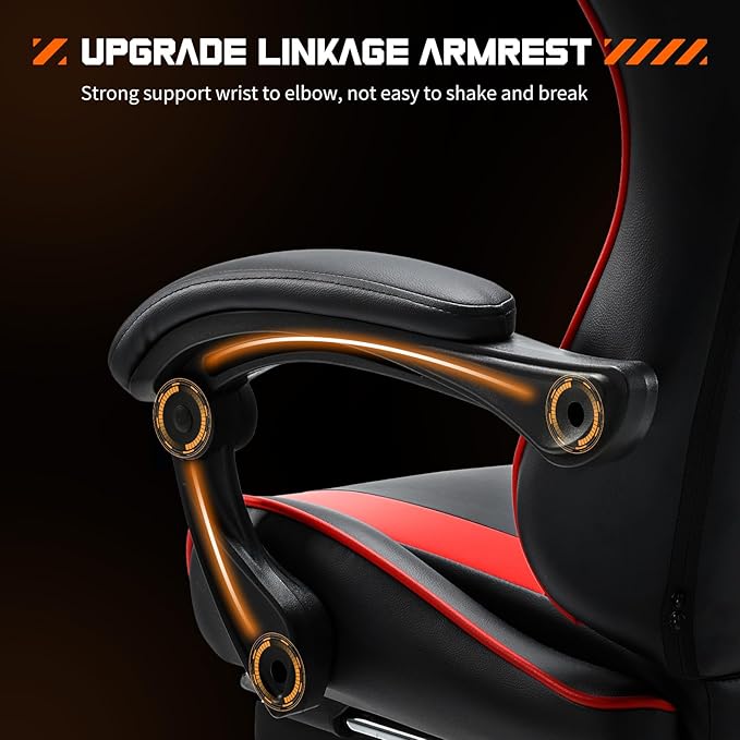 Sweetcrispy Video Game Chair - Ergonomic Computer Desk with Footrest and Comfy Lumbar Support PU Leather Recliner with Headrest Fixed Up Armrest Height Adjustable with 360° Swivel for Adults Red