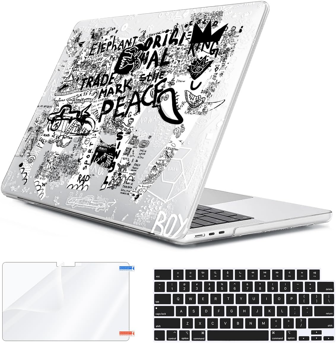 for 2025 2024 2023 2022 MacBook Air 13 inch Case M4 A3240 M3 A3113 M2 A2681 with Touch ID& 13.6" Liquid Retina Display, Plastic Hard Shell&Keyboard Cover&Screen Film&Webcam Cover, Elephant