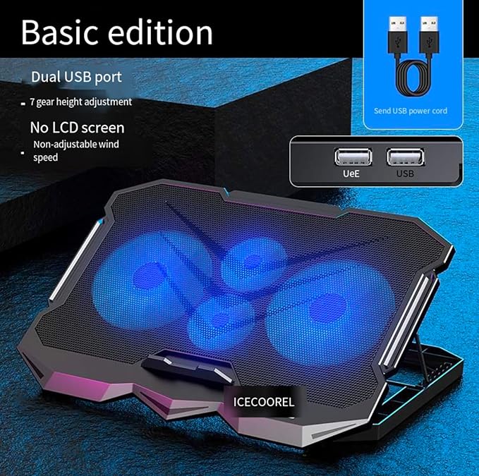 Laptop Cooling pad for Dell Vostro 14 5000 Gaming laptops Laptop Cooler with 4 Fans LCD Display Screen 4 Height 2 USB-A Port Laptop Stand