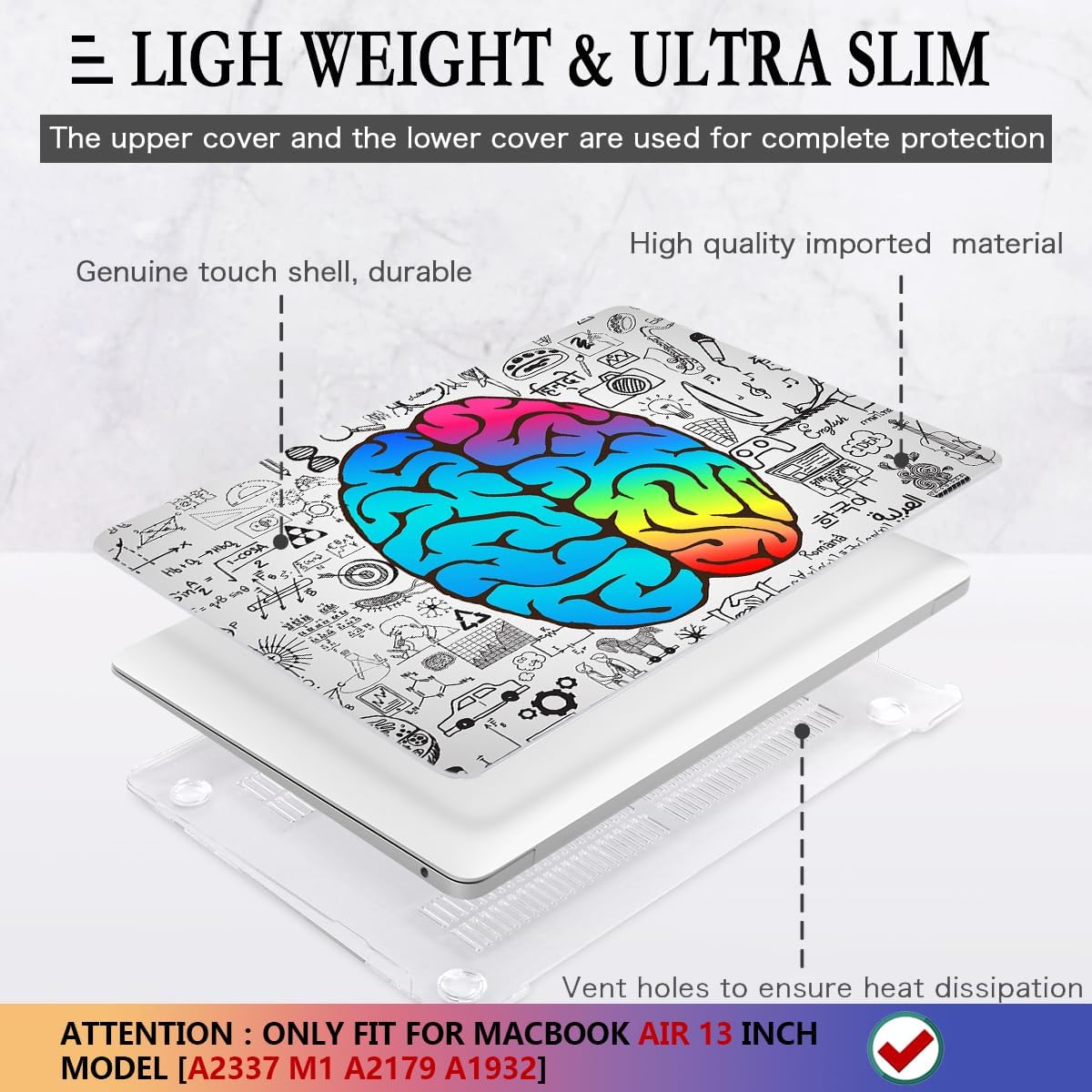 CISSOOK Compatible with MacBook Air 13 inch Case 2021 2020 2019 2018 Release Model A2337 M1 A2179 A1932, Plastic Hard Shell Case Brain Cover for MacBook Air 13 Inch with Touch ID, Great Brain