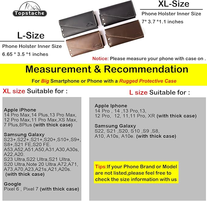 Topstache Belt Clip Leather Phone Holster with Card Holder for iPhone 17/16 Pro Max - Leather Belt Holder for Galaxy S25/S24 Ultra - Cell Phone Case Fit with Protective Case, XL,Darkbrown