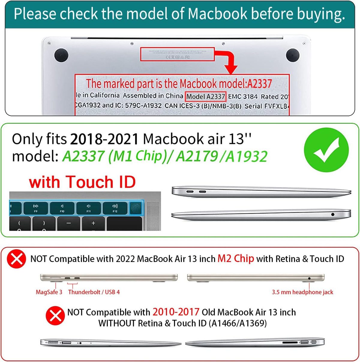 Teryeefi Compatible with 2018 2019 2020 MacBook Air 13 inch Case M1 Chip A2337 A2179 A1932 Retina Display Touch ID, Plastic Hard Shell & Keyboard Cover & Screen Protector,Gray Marble