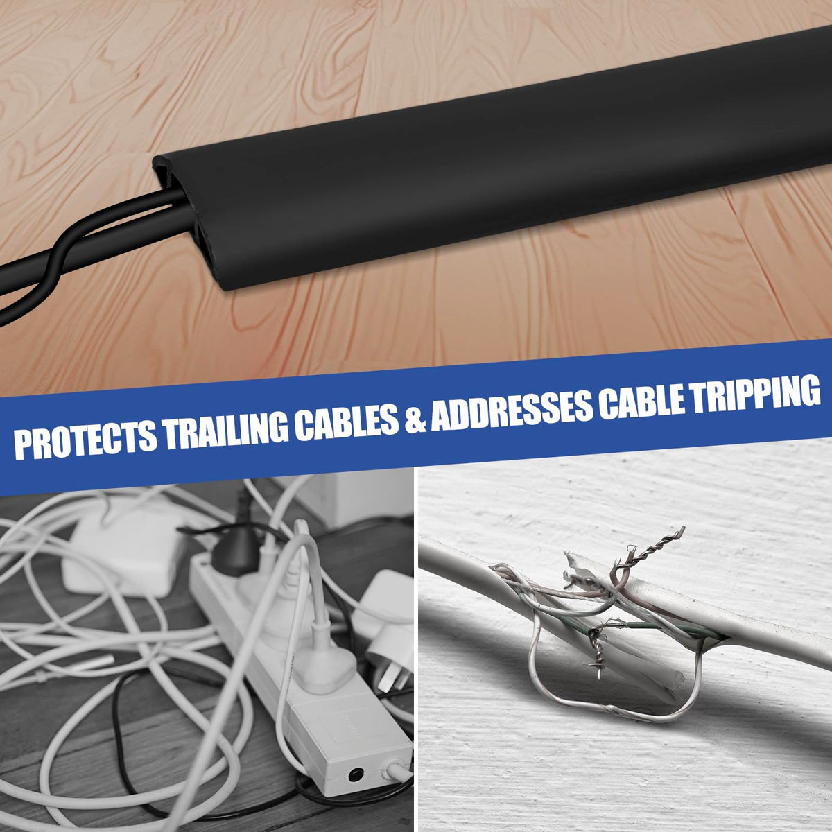 Floor Cord Cover Self Adhesive Cord Hider,10FT Cable Management, Extension Strip Protector for Wires, Prevent Cable Trips for Offices, Gyms, Exhibitions Cavity:0.47"(W) x 0.35"(H) Black