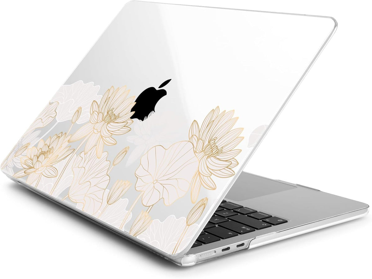 Batianda Premium Case for New MacBook Air 15 inch 2025 M4 2024 2023 with M3 M2 Chip Model A3241/A3114/A2941, Designed Protective Plastic Hardshell & Keyboard Cover & Screen Protector, Gold Lotus