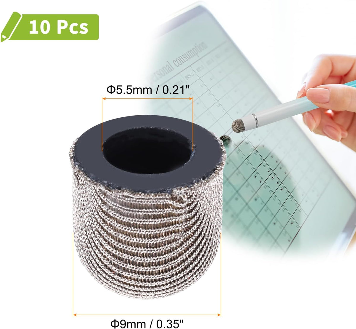 MECCANIXITY 10Pcs Replacement Fiber Mesh Tips for Stylus Pens 9mm Suitable for Capacitive Touch Screen,High Sensitivity,Soft,No Scratch Screen Pen Tip
