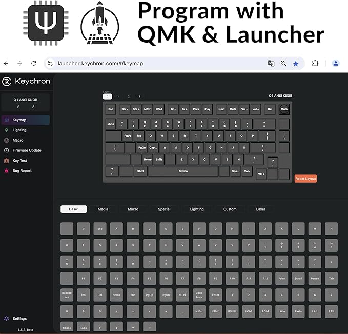 Keychron Q1 RGB Wired Custom Mechanical Keyboard 75% Layout QMK/VIA Programmable Macro with Hot-swappable Gateron G Pro Blue Switch Double Gasket Compatible with Mac Windows Linux (Grey) -Version 2