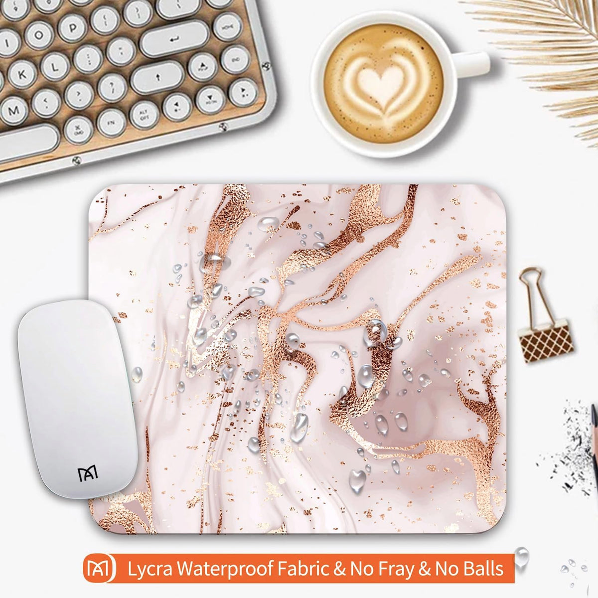 Square Mouse Pad Rose Gold Marble, Personalized Premium-Textured Custom Mouse Mat Design, Washable Mousepad Cloth, Non-Slip Rubber Base Computer Mouse Pads for Wireless Mouse