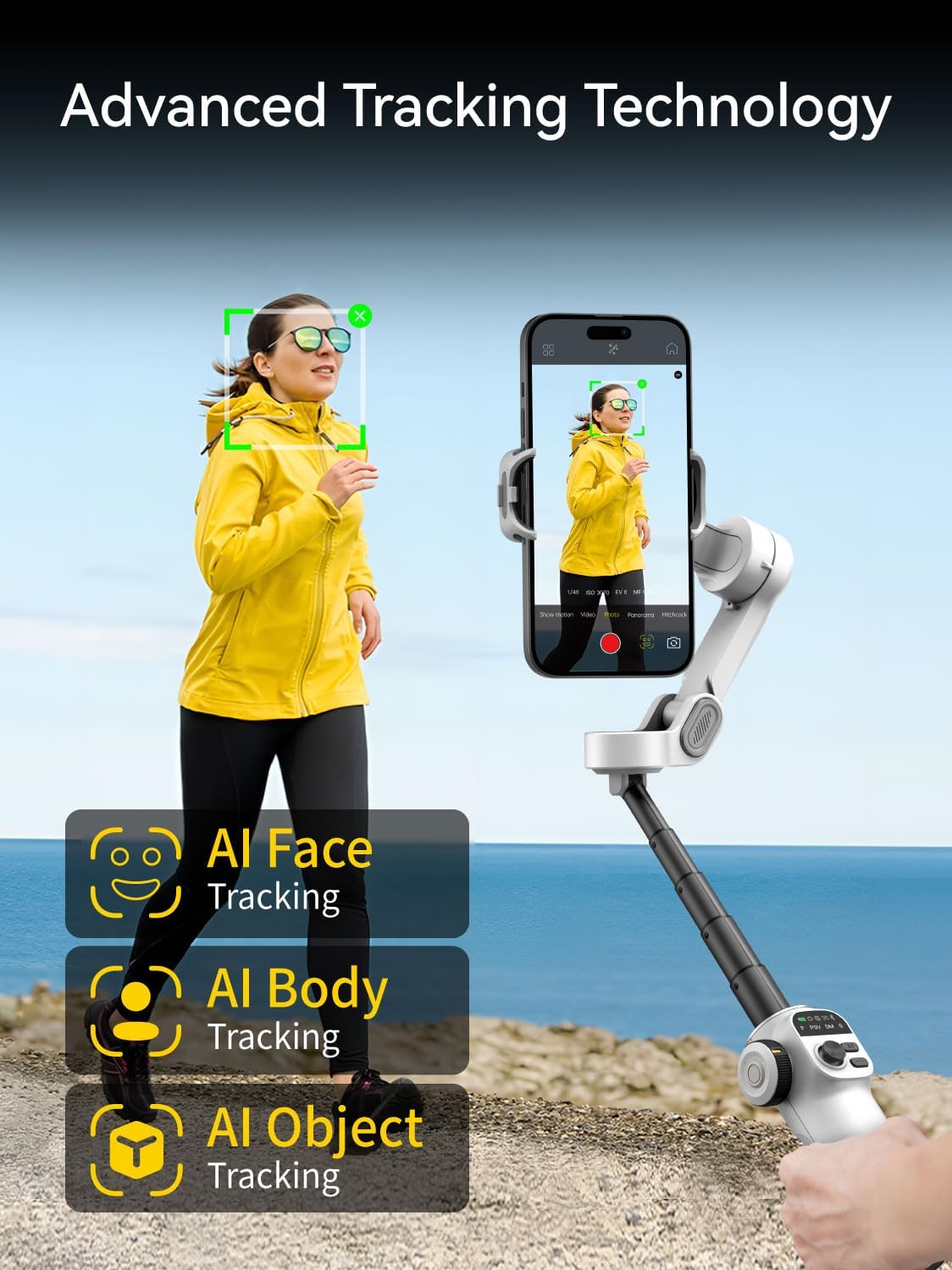 Gimbal Stabilizer for iPhone, Phone Gimbal with Face/Object Tracking for Vlog Recording, 3-Axis Phone Stabilizer with 7.8' Extension Rod and OLED Display for iPhone/Android-Smart X2 White