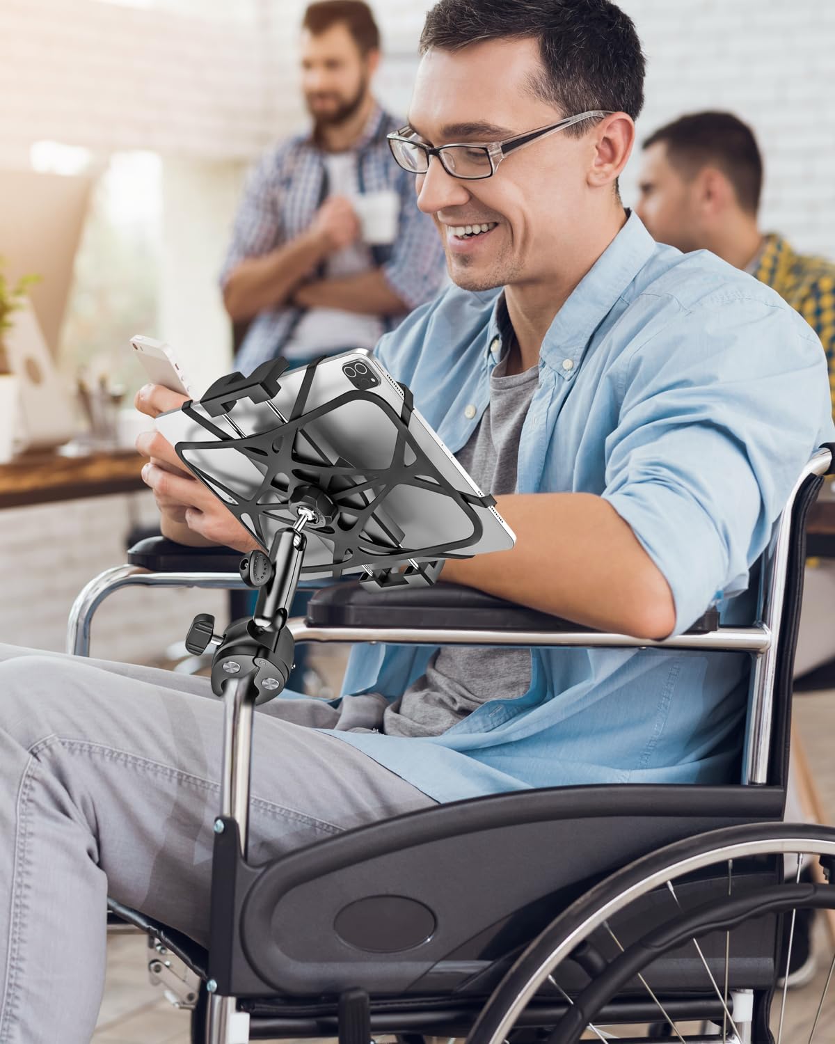 Metal iPad Tablet Mount for Boat Helm, Wheelchair Pole, Golf Cart, Stroller, Mic Stand, Fitness Bike, Road Mountain Bicycle - 360° Adjustable Handlebar Clamp for 4.7-13" iPad Pro, Air, Mini, Galaxy