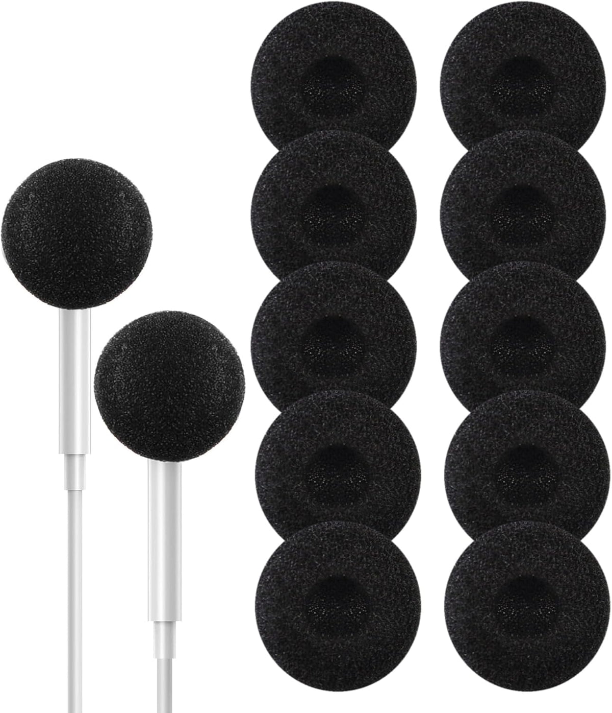 Ear Cushions for Earphone Headphones, Soft Foam 20mm Replacement Covers for Most Standard in-ear Earphone, Earbuds, Headsets, Walkie Talkies (Black) 10 Pack