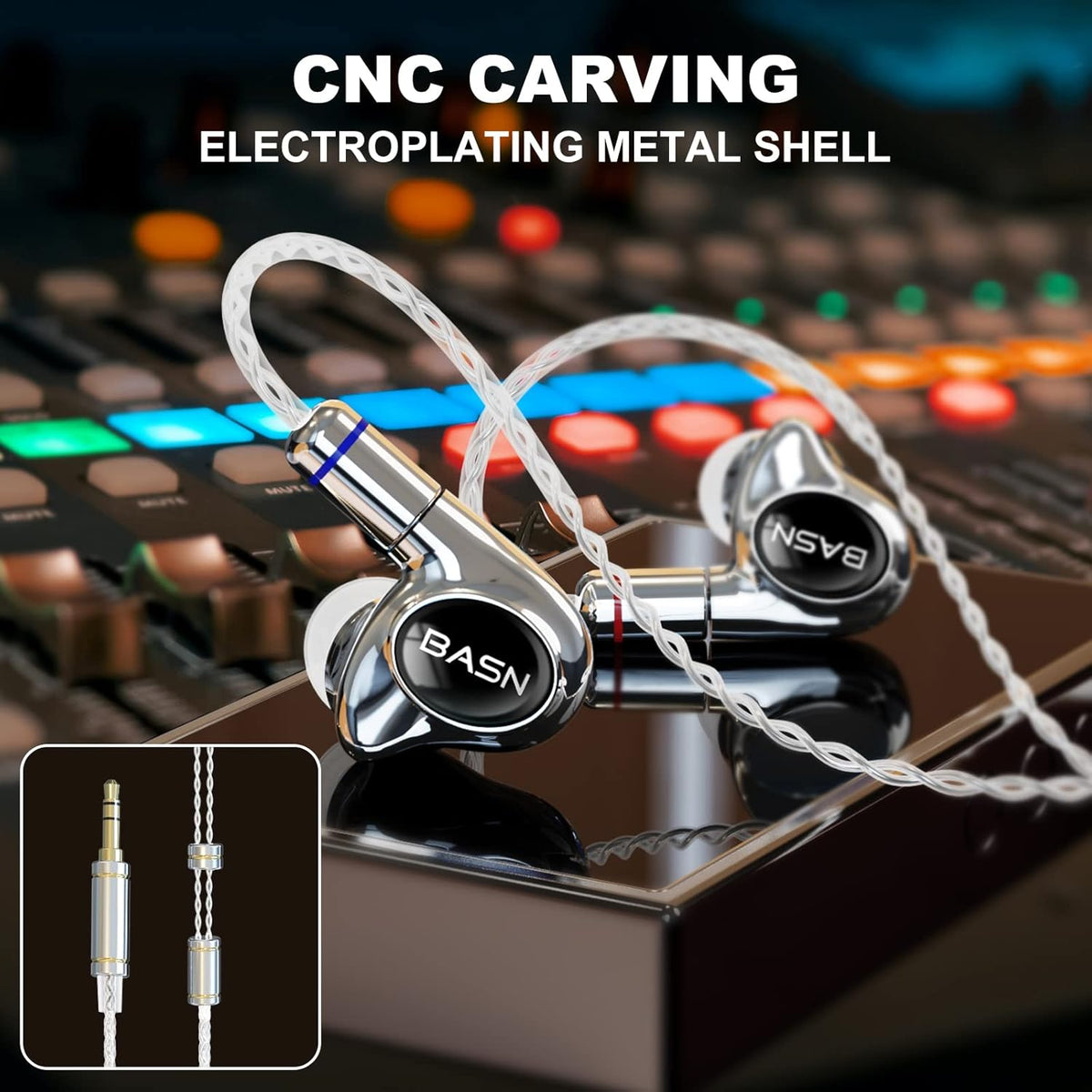 BASN Metalen PRO 4 Drivers in-Ear Monitors Headphones for Musicians, Noise Isolating Enhanced Bass Sound Earphones with CNC Metal Craft Shell, Wired Upgraded Detachable MMCX Cables(Gloss Black)