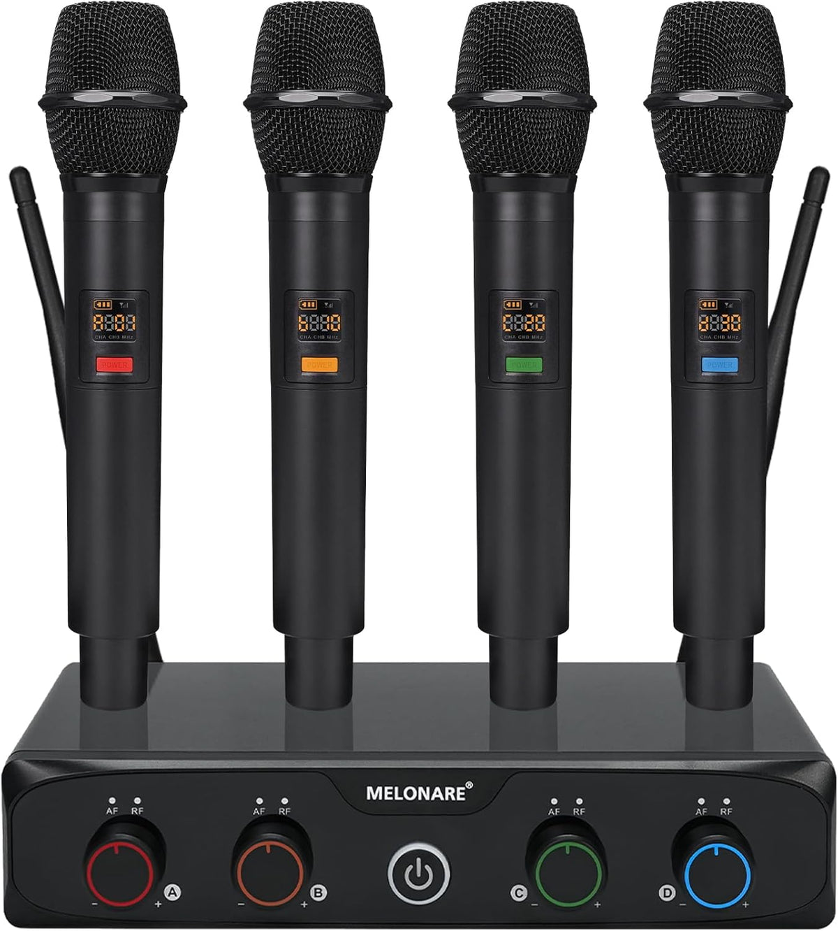 4-Channel Wireless Microphone System, UHF Compact Cordless Mic Set w/ 4x10 Frequencies, 200ft Range, Dynamic Handheld Microphone for Singing, Karaoke, Church, DJ, Wedding (MWM-41-4H)