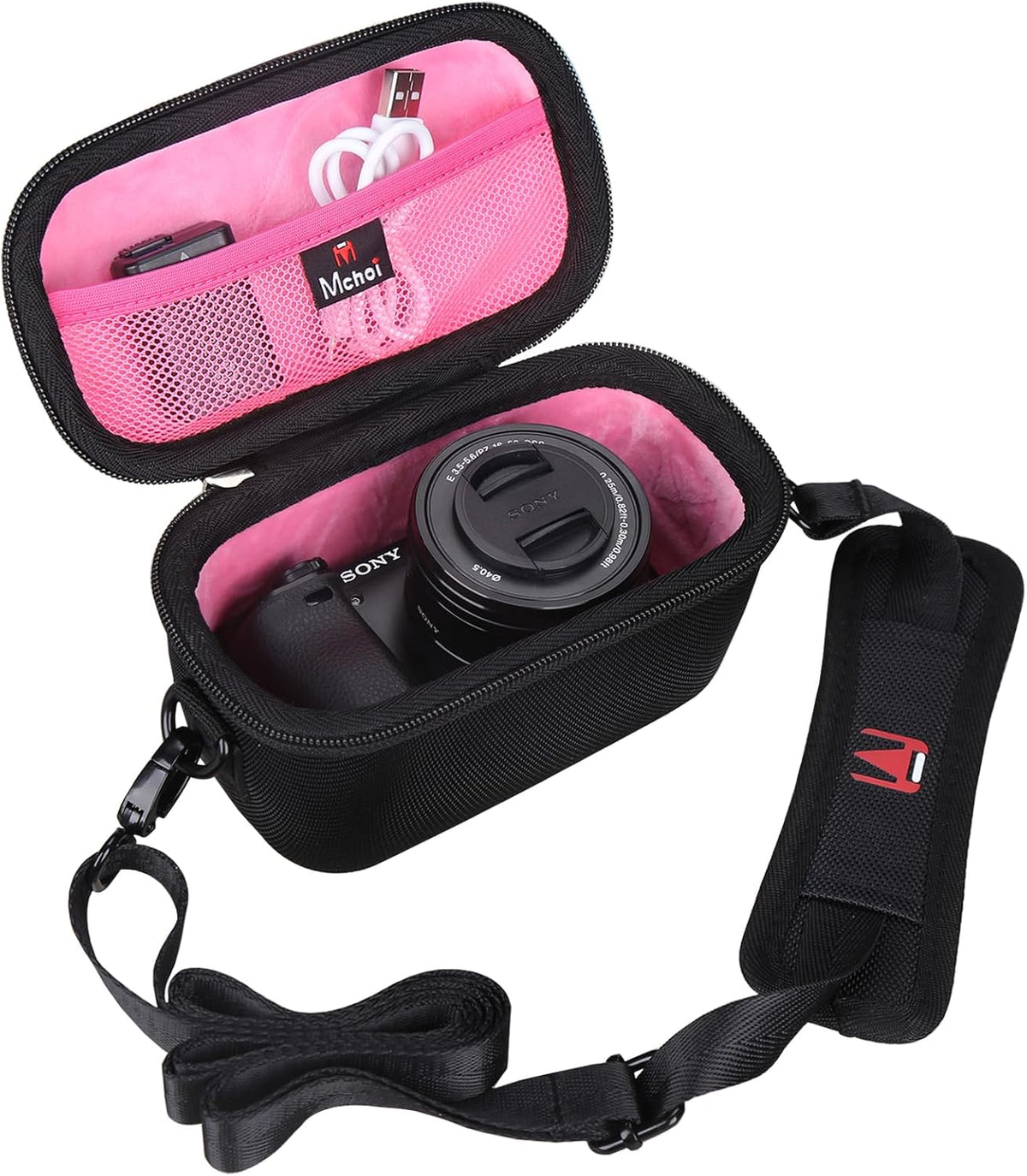 a6000/a6400/a6600/a6100/a5100 Mchoi Hard EVA Travel Case for Sony Alpha Mirrorless Digital Camera (Black and Pink)