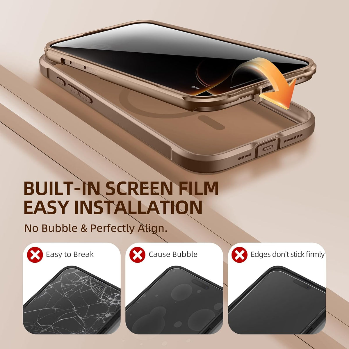 BERFY Magnetic for iPhone 16 Pro Max Case,Compatible with MagSafe, Built-in Privacy Screen Protector and Upgraded Camera Protection, Anti-Spy Full Body Shockproof Phone Case for 16 Pro Max 6.9", Brown