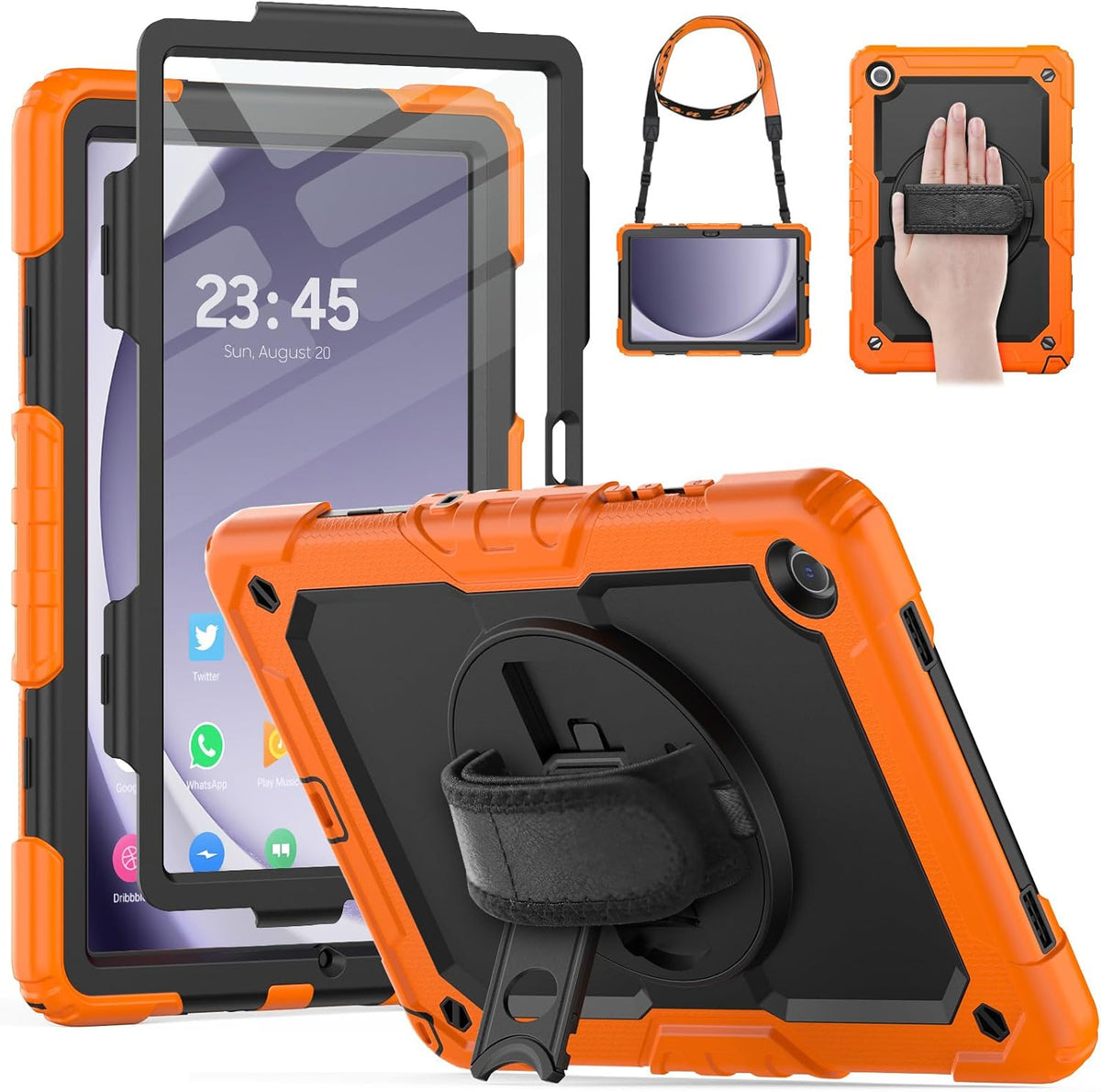 HXCASEAC Case for Samsung Galaxy Tab A9+/ A9 Plus 11 Inch, Protective with Screen Protector/Hand Strap/Pen Holder, Sturdy Shockproof Galaxy A9 Plus Tablet Case 2023 SM-X210/X216/X218 - Orange