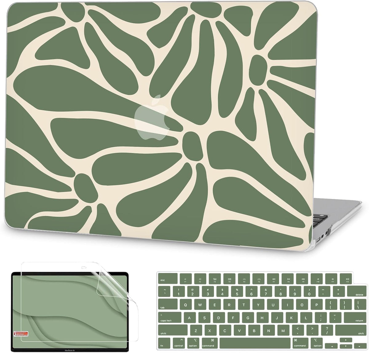 G JGOO Compatible with MacBook Air 13 inch Case 2025 2024 2023 2022 M4 A3240 M3 A3113 M2 A2681, Plastic Hard Shell for MacBook Air 13.6 inch Case + Keyboard Cover + Screen Protector, Abstract Flower
