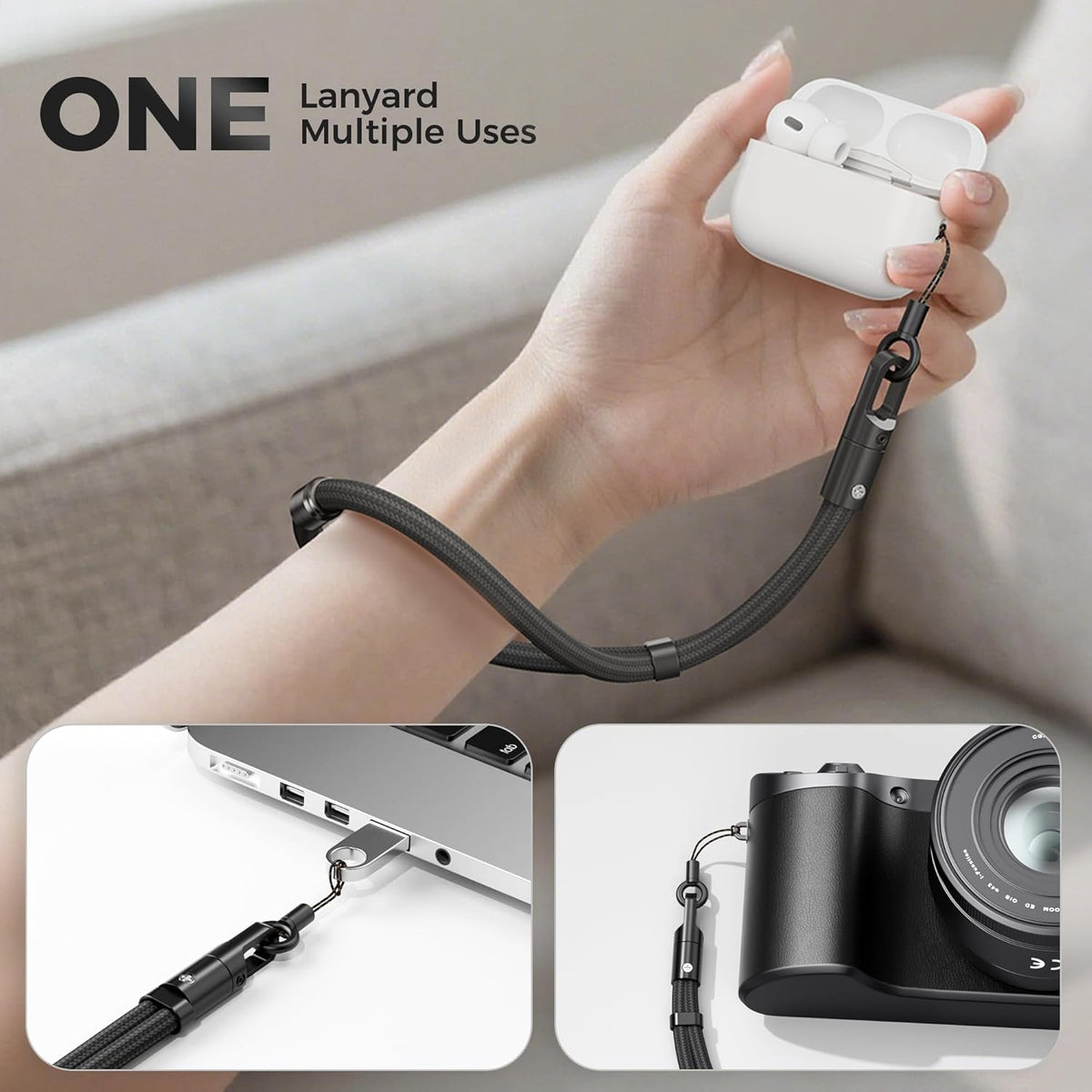 SURDOCA 3-In-1 Phone Lanyard with Tether Tab & Loop Strap, Adjustable Anti Theft Phone Strap for Crossbody, Neck, Wrist - Universal for Camera, Earphone, USB Drives, ID Badges