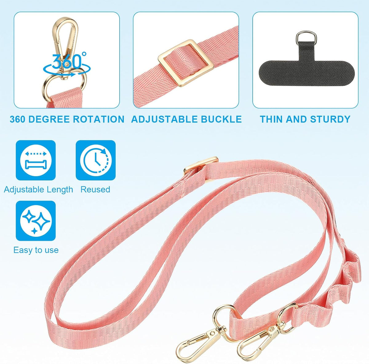 PATIKIL Universal Cell Phone Lanyard, Adjustable Crossbody Phone Strap Anti-Theft Polyester Neck Lanyard with Patches for Concerts Gym Travel Secure Hands-Free Carry, Pink